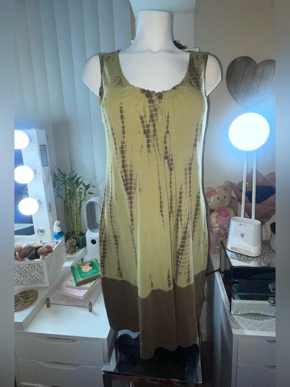Calvin Klein Jeans Olive and Brown Tie-Dye Maxi Dress